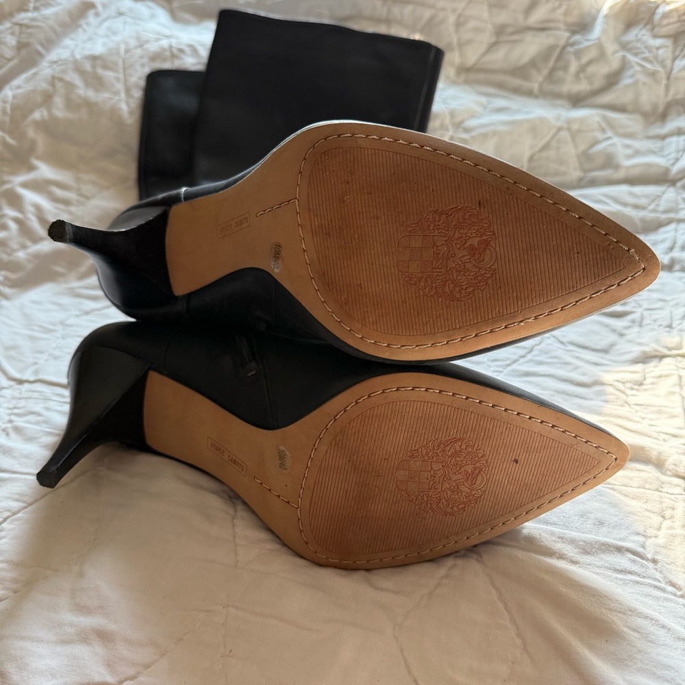 Vince Camuto Women’s Black Leather Strap Knee High Heel Boots - Picture 15 of 16